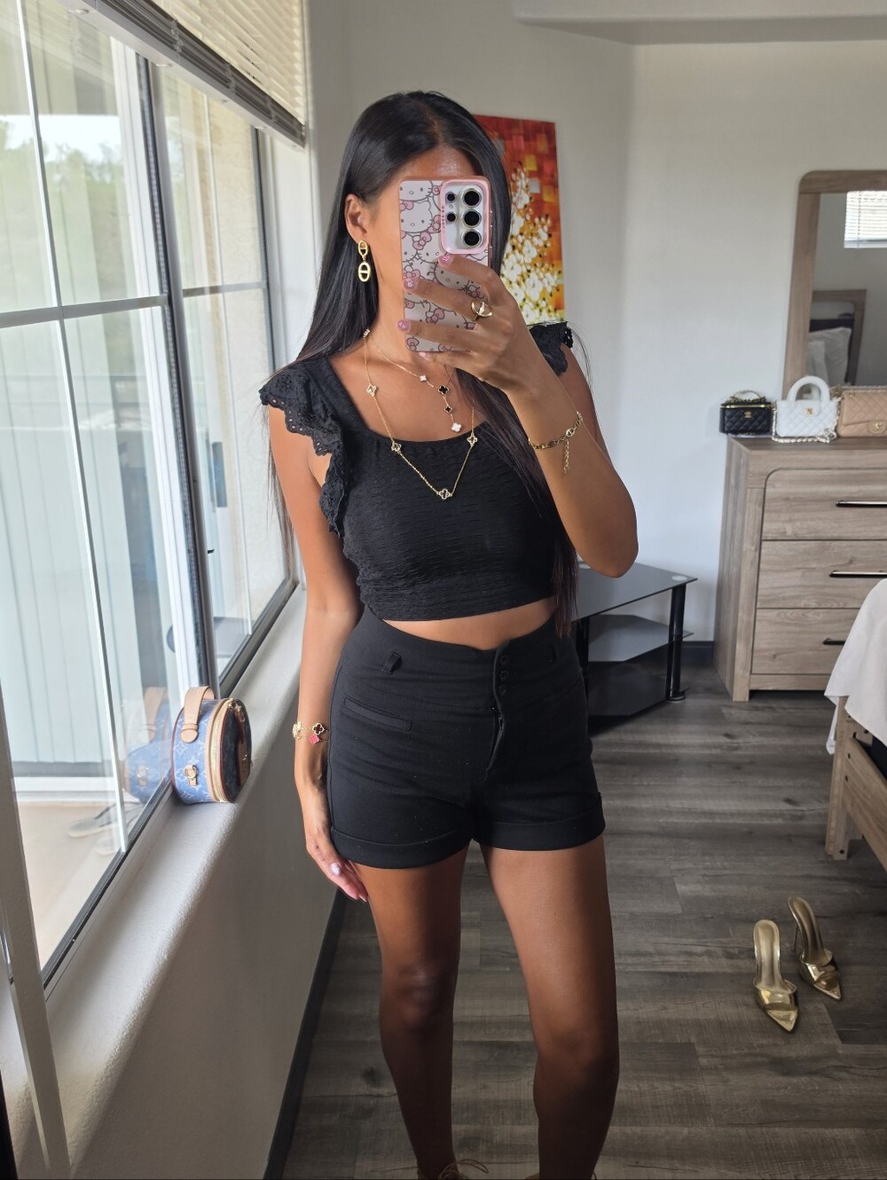 High-Waist Black Womens Shorts
